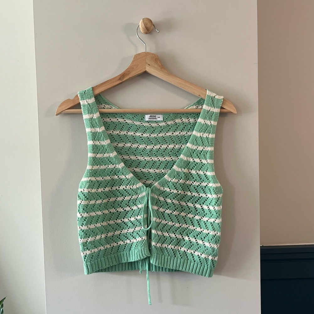 Green and White Knit Tank